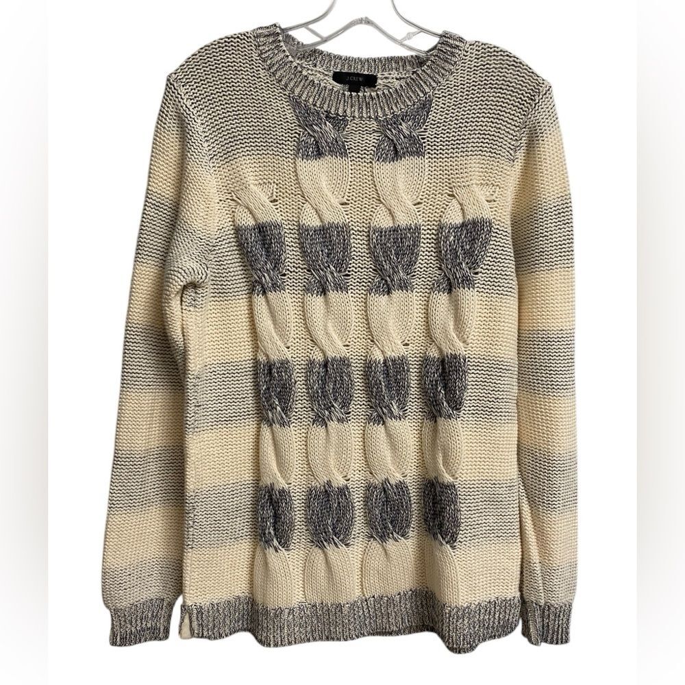J. Crew Women’s Cable 3D Knit Sweater Size M Ecru Black Preppy Coastal Old Money